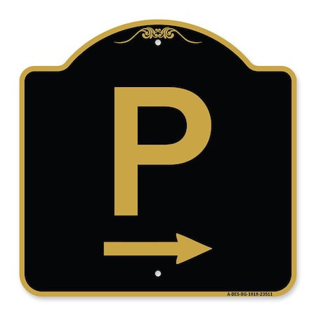 Designer Series P Symbol With Right Arrow, Black & Gold Aluminum Architectural Sign